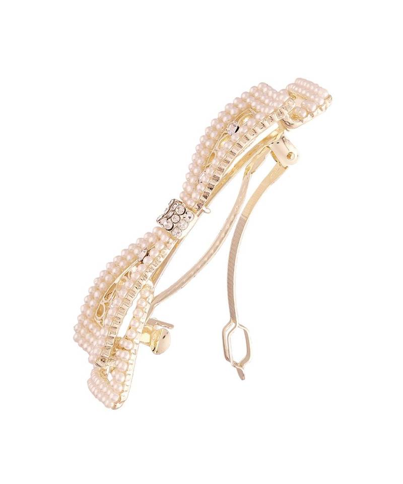 Pearl Studded Bow Shape Metal HairpinsHair ClipsClutch for  (Pack of 1 Pcs) (A99CLP57)