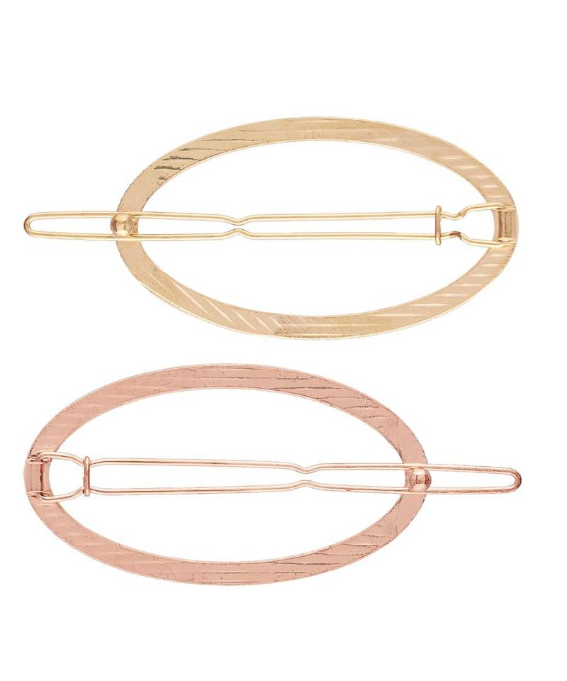 2Pcs Gold & Rose Gold Minimalist Oval Shaped Geometric Metal HairpinsHair ClipClutch for  