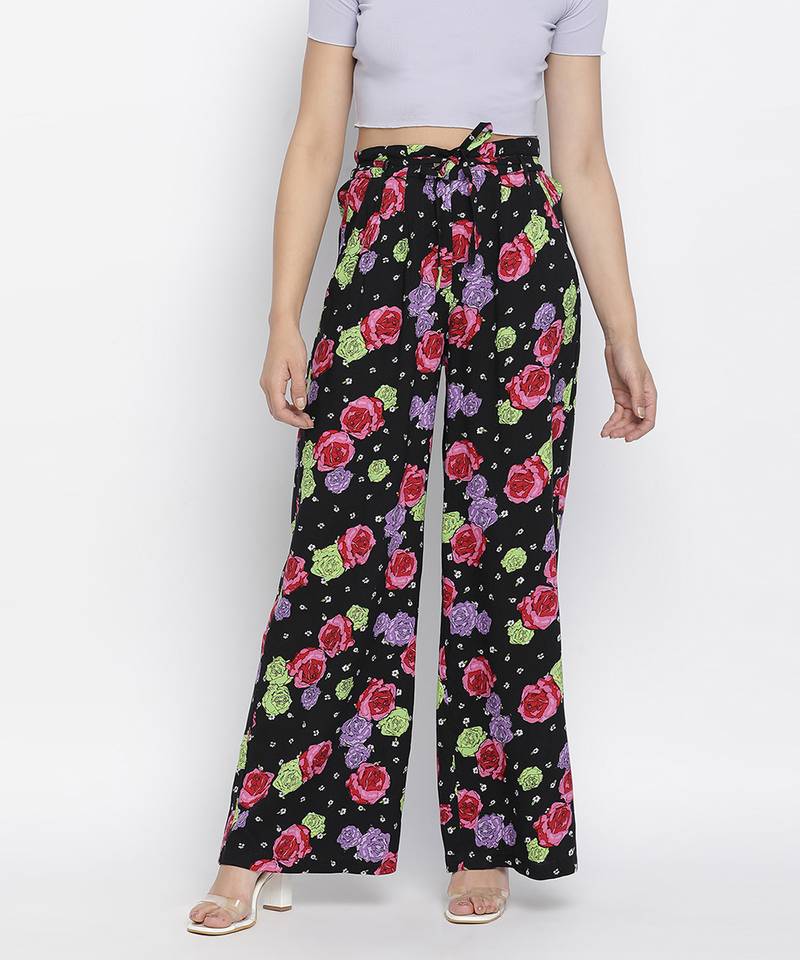 Chic floral print highwaisted women pants