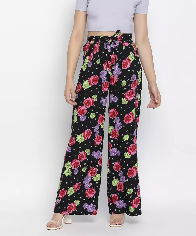 Chic floral print highwaisted women pants