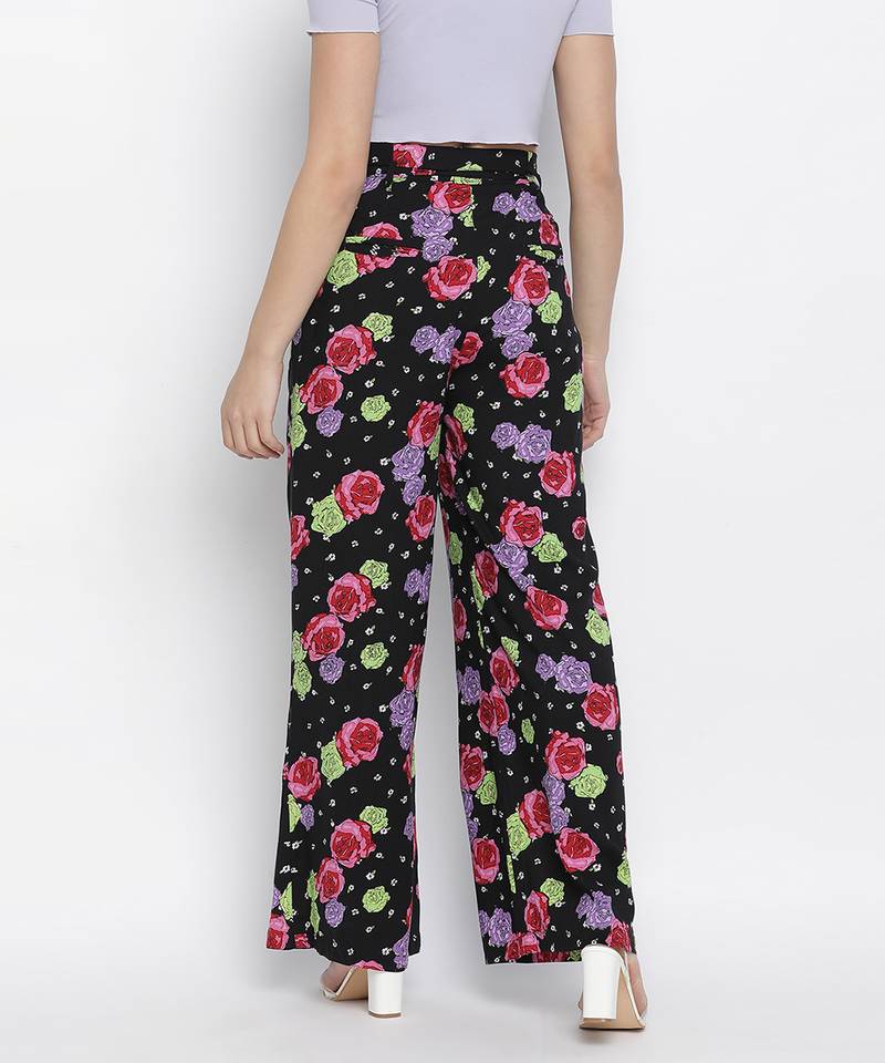 Chic floral print highwaisted women pants