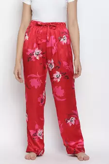 Glories red  Satin florestic women nightwear pajama