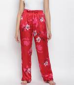 Glories red  Satin florestic women nightwear pajama