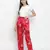 Glories red  Satin florestic women nightwear pajama