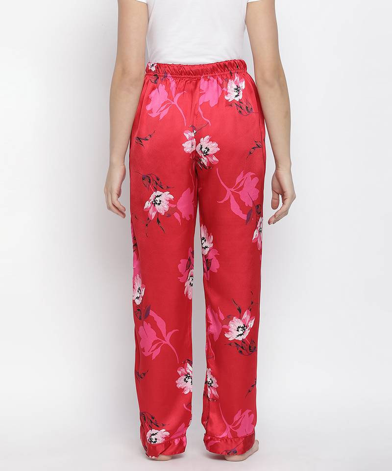 Glories red  Satin florestic women nightwear pajama