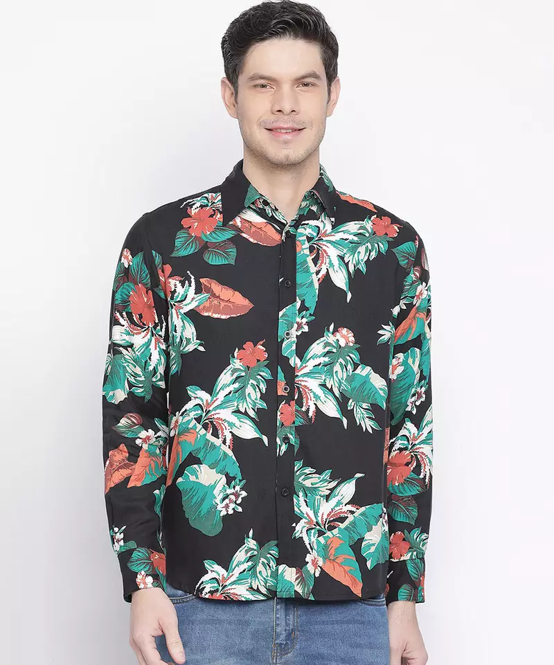 Rousing tropical print men shirt