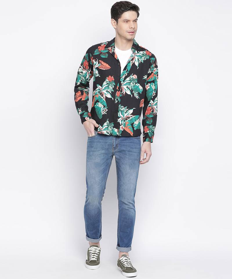 Rousing tropical print men shirt