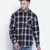 Stud blue brusg check cotton men shirt