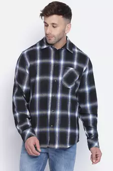 Stud blue brusg check cotton men shirt