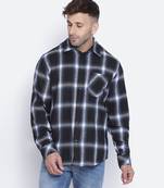 Stud blue brusg check cotton men shirt