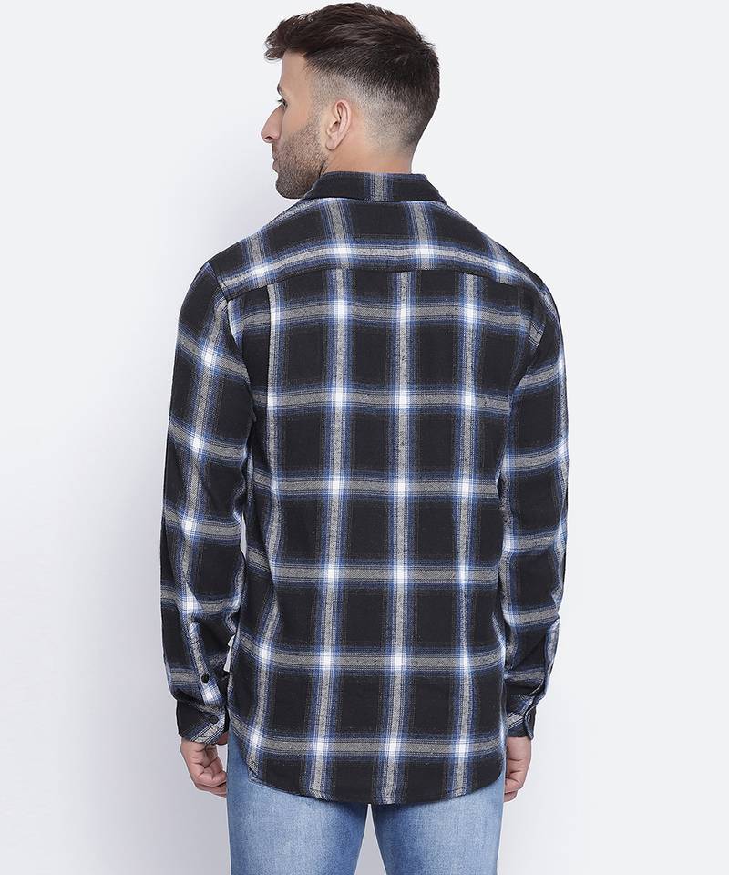 Stud blue brusg check cotton men shirt