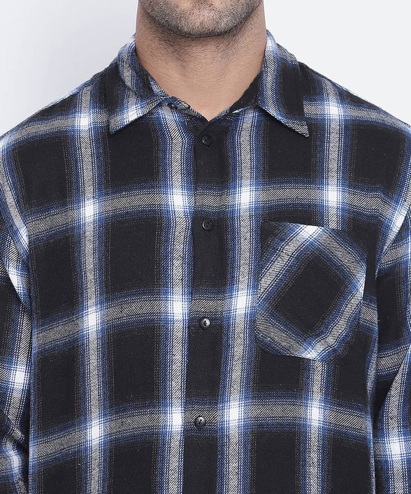 Stud blue brusg check cotton men shirt
