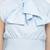 Glossy chic blue pussy bow women top