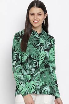 Garden fused tropical print women shirt
