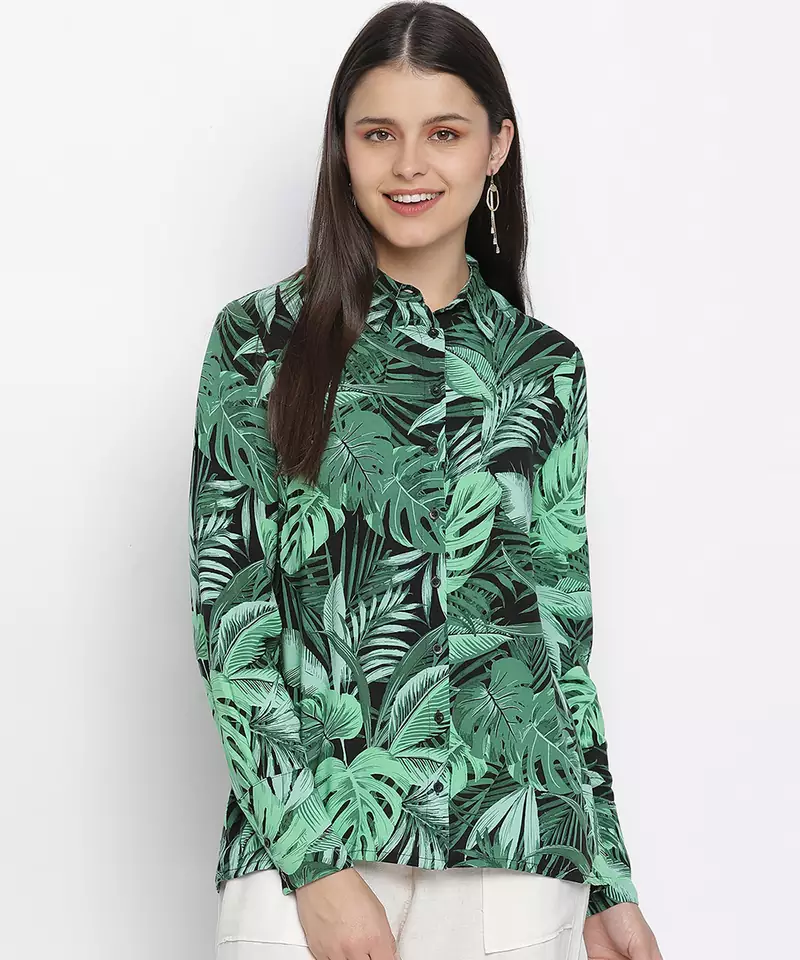 Garden fused tropical print women shirt