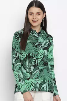 Garden fused tropical print women shirt