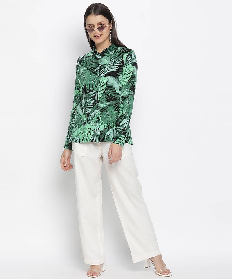 Garden fused tropical print women shirt