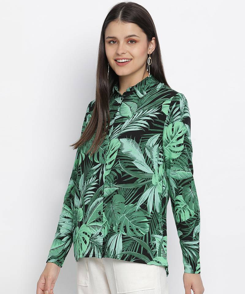 Garden fused tropical print women shirt