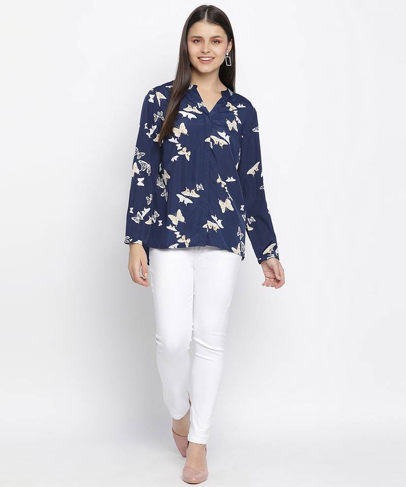 Denver blue butterfly print women top