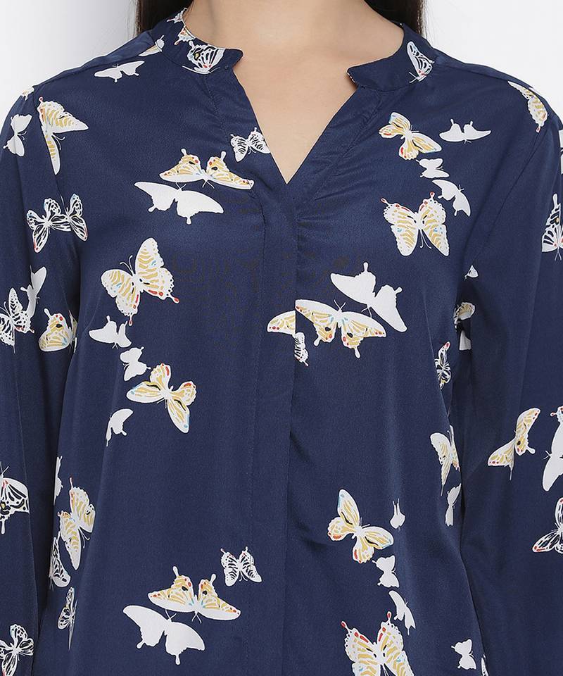 Denver blue butterfly print women top