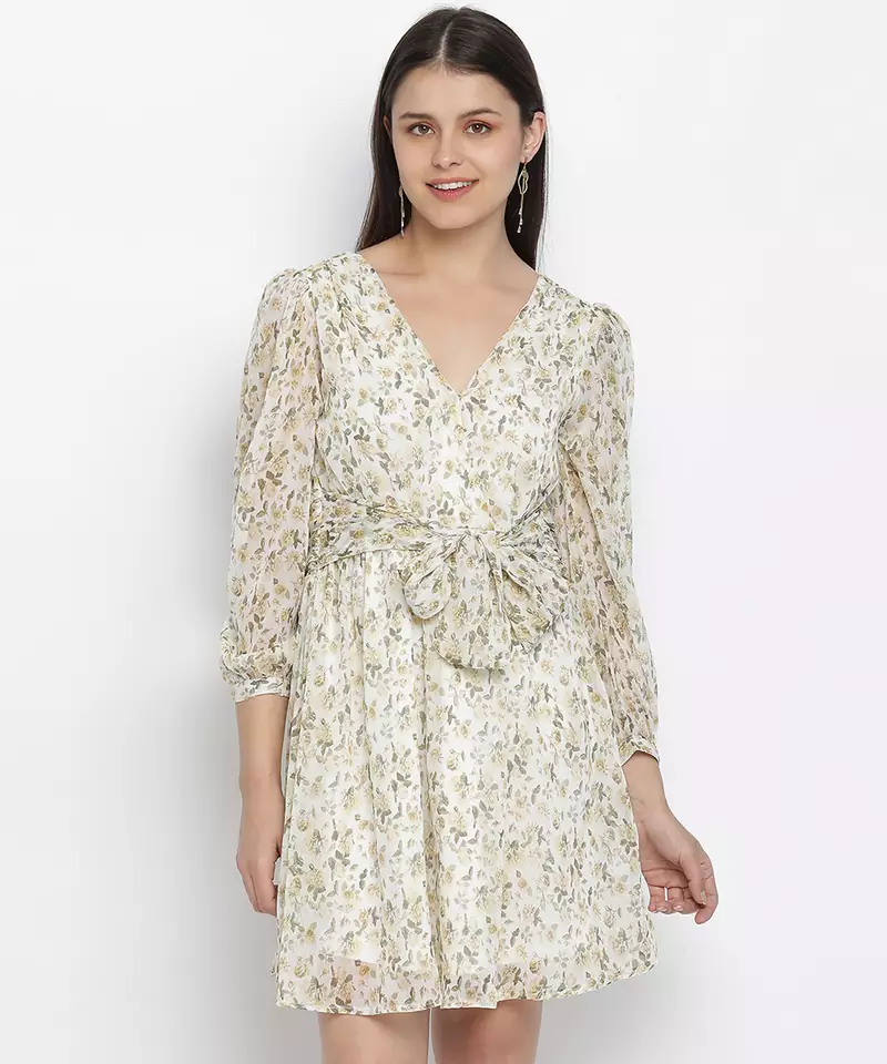 Gala green florestic tie knot women dress