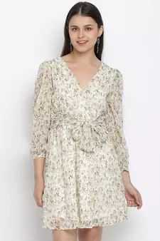 Gala green florestic tie knot women dress