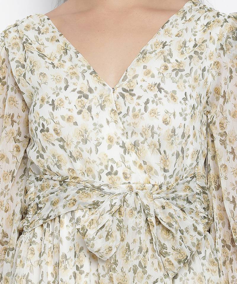 Gala green florestic tie knot women dress