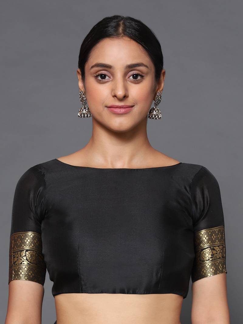 Glemora Black Beautiful Ethnic Wear Silk Blend  Traditional Saree