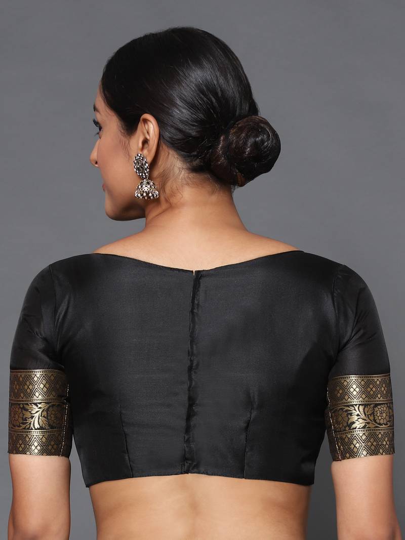 Glemora Black Beautiful Ethnic Wear Silk Blend  Traditional Saree