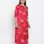 Carmine red floral satin print women nightwear dress
