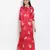 Carmine red floral satin print women nightwear dress