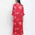 Carmine red floral satin print women nightwear dress