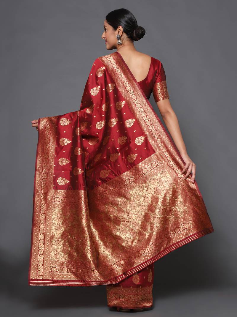 Glemora Maroon Beautiful Ethnic Wear Silk Blend  Traditional Saree
