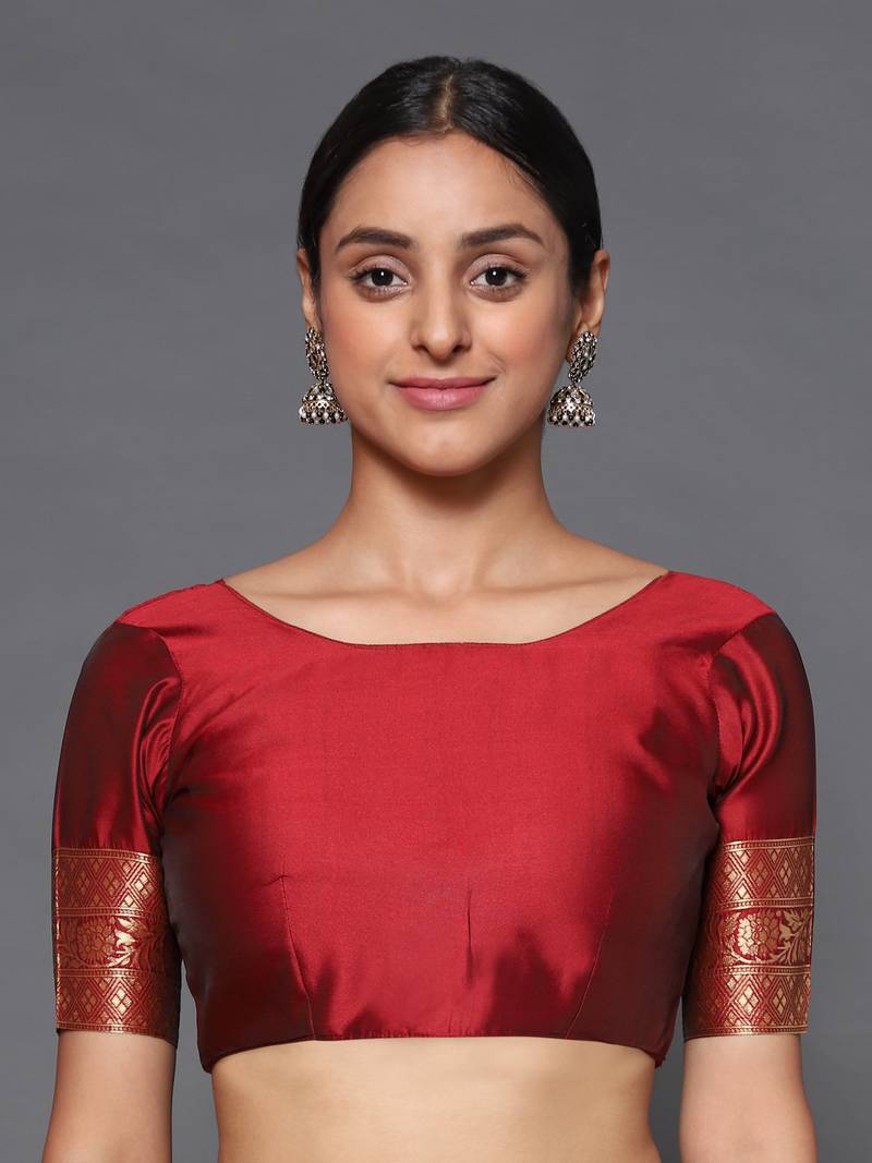 Glemora Maroon Beautiful Ethnic Wear Silk Blend  Traditional Saree