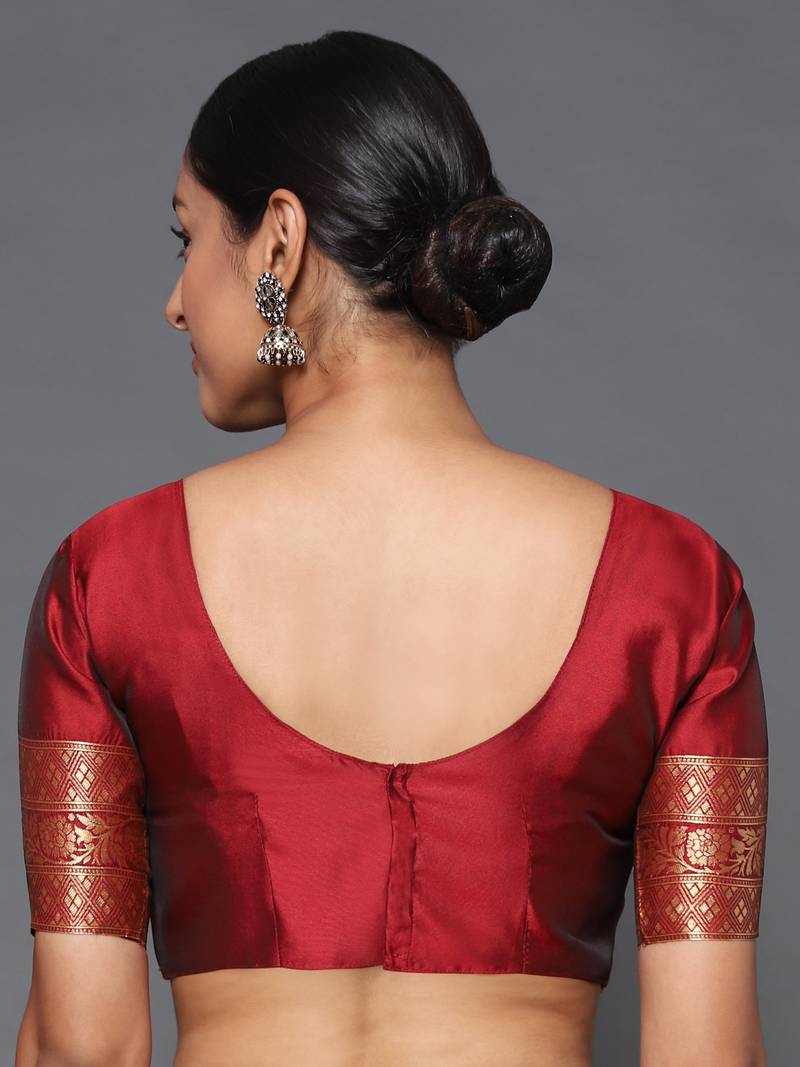 Glemora Maroon Beautiful Ethnic Wear Silk Blend  Traditional Saree