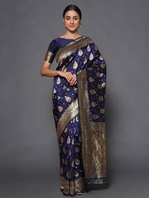 Glemora  Nevy Blue Beautiful Ethnic Wear Silk Blend  Traditional Saree 1