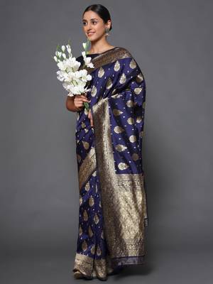 Glemora  Nevy Blue Beautiful Ethnic Wear Silk Blend  Traditional Saree 2