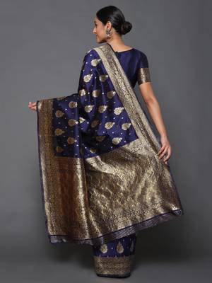 Glemora  Nevy Blue Beautiful Ethnic Wear Silk Blend  Traditional Saree 3