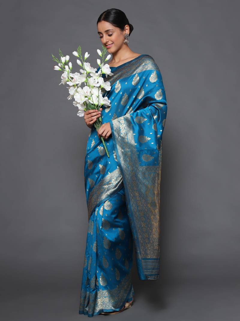 Glemora Green Beautiful Ethnic Wear Silk Blend  Traditional Saree