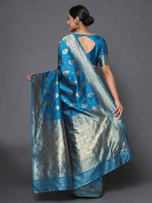 Glemora Green Beautiful Ethnic Wear Silk Blend  Traditional Saree 3