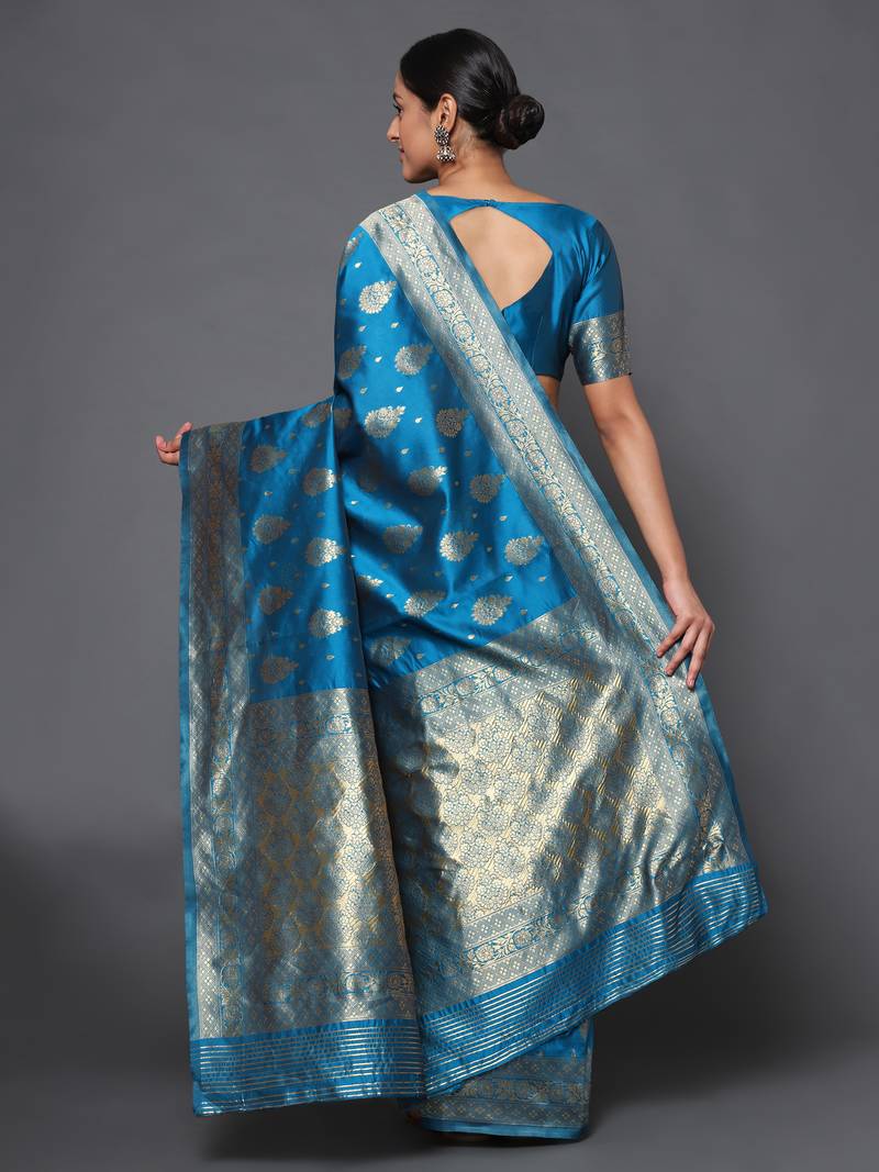 Glemora Green Beautiful Ethnic Wear Silk Blend  Traditional Saree