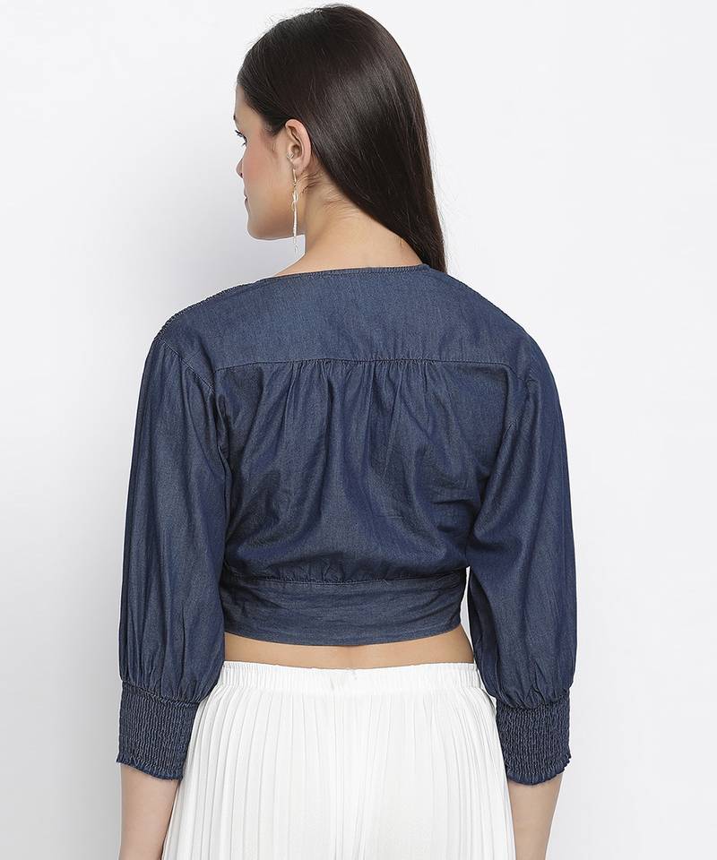Jack denim tie- knot women crop top