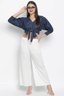 Jack denim tie- knot women crop top