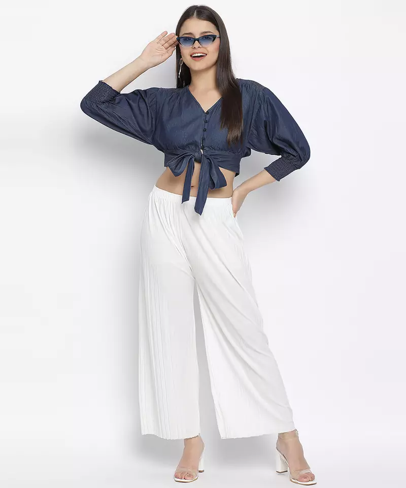 Jack denim tie- knot women crop top