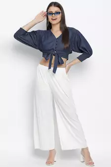 Jack denim tie- knot women crop top