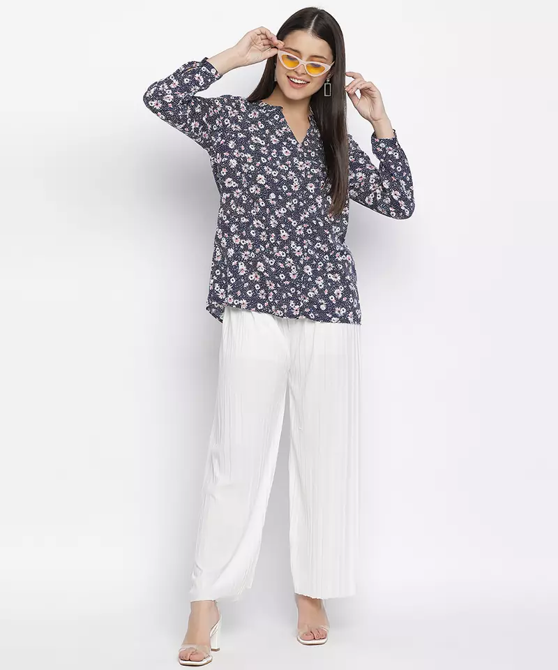 Lashal Blue floral print women top