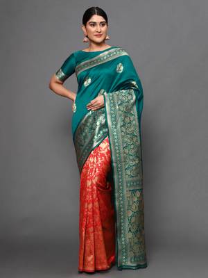 Glemora Green Fancy Ethnic Wear Silk Blend  Traditional Saree 1