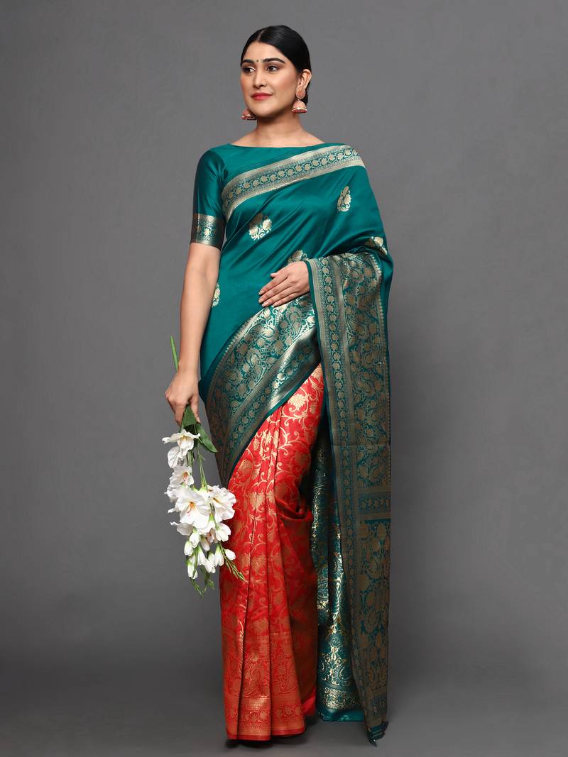 Glemora Green Fancy Ethnic Wear Silk Blend  Traditional Saree