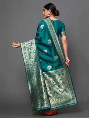 Glemora Green Fancy Ethnic Wear Silk Blend  Traditional Saree 3
