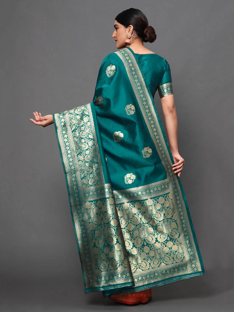 Glemora Green Fancy Ethnic Wear Silk Blend  Traditional Saree
